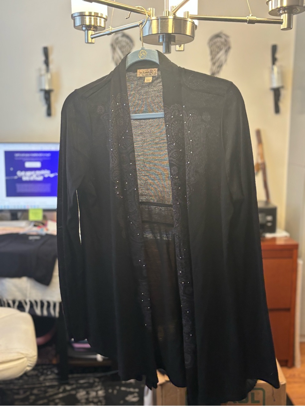 ONE WORLD Black Embellished Open Cardigan